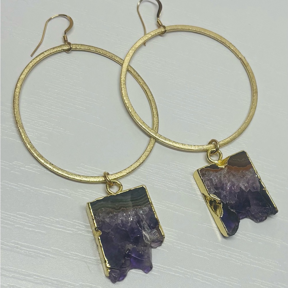 Purple Amethyst Earrings with Gold Hardware
